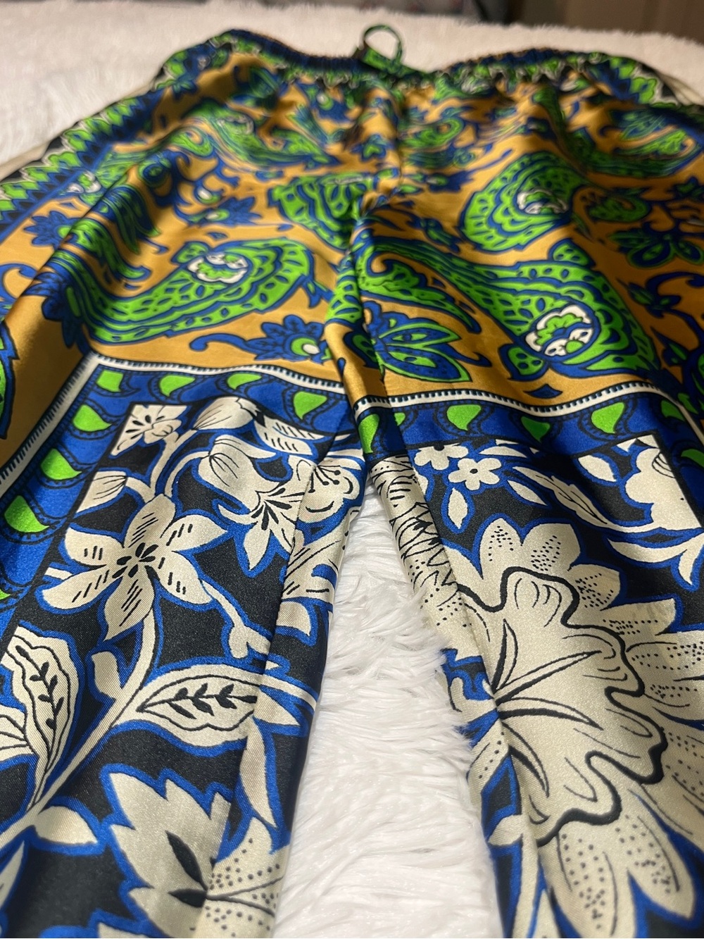 Zara Gold, Green & Blue Paisley-Print Elastic Waist Pants - Picture 3 of 7
